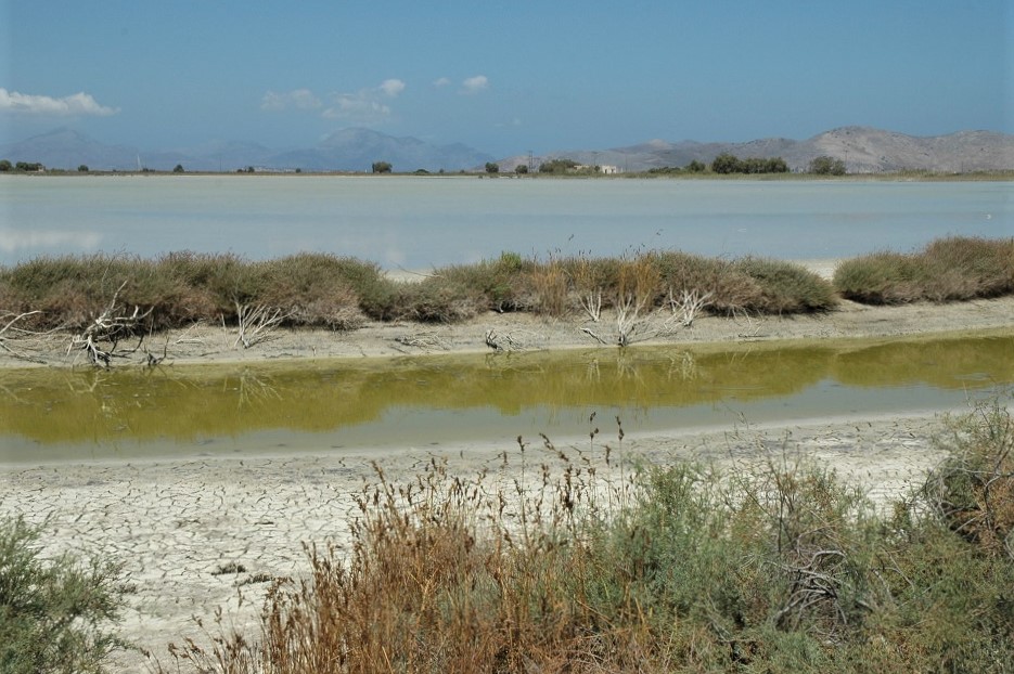 Il lago salato di Tigaki vicino alla spiaggia