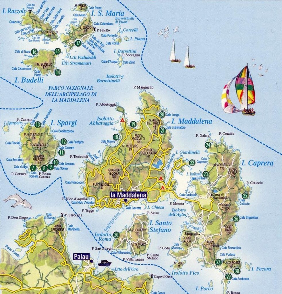 mappa arcipelago maddalena barca gommone